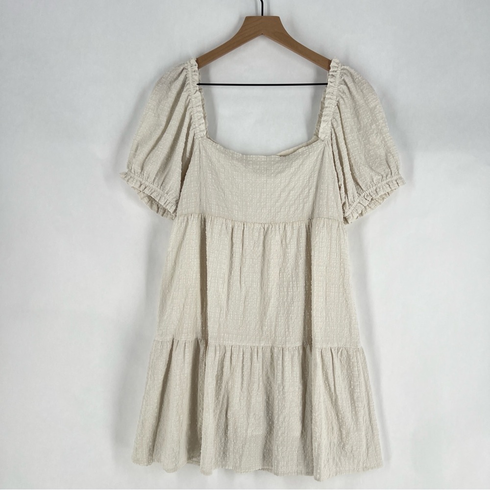 Sophie‎ Rue Cream Lightweight Textured Puff Sleeve Peasant Mini Dress Size L - Picture 7 of 10